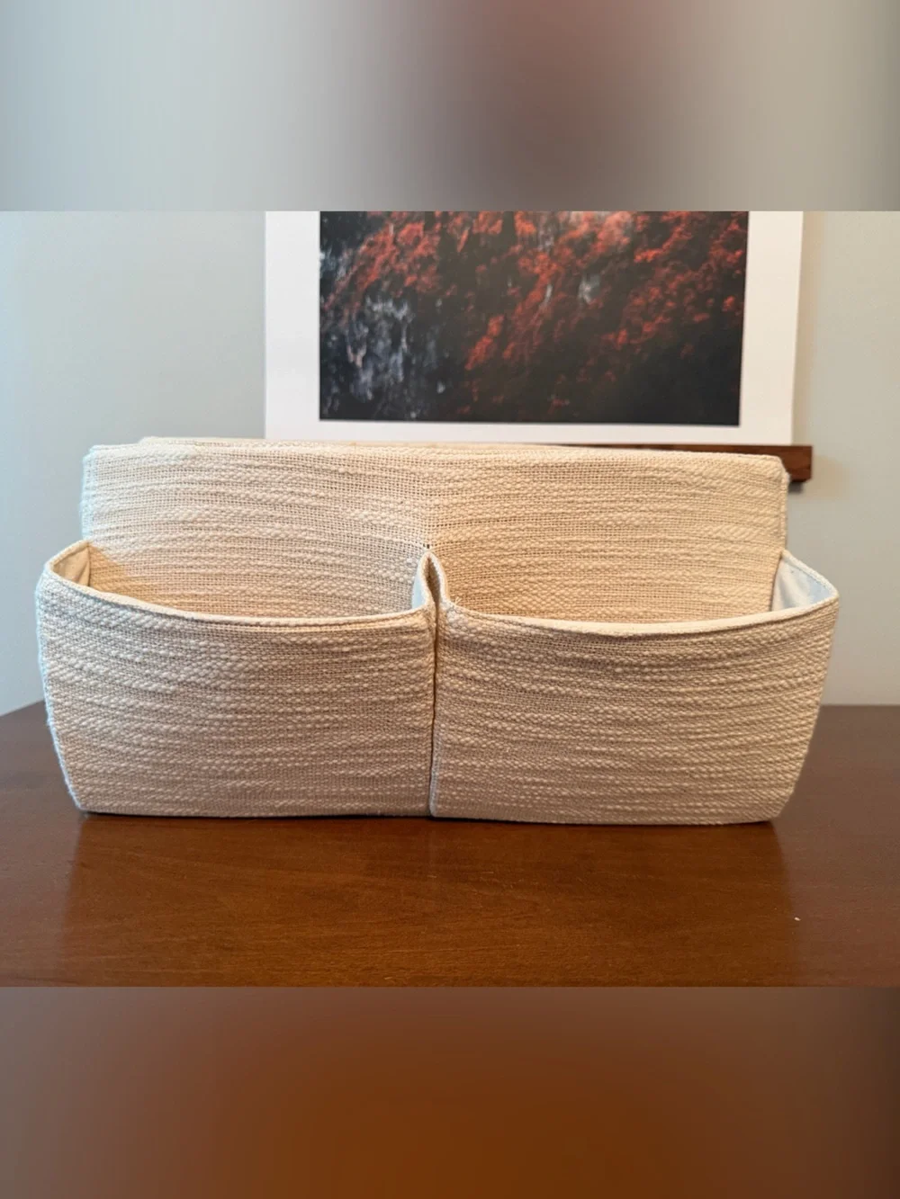 Pottery Barn Diaper Caddy - canvas with Brown Leather Handle